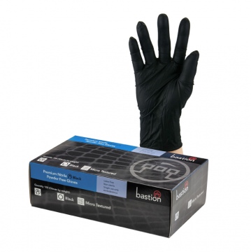 Bastion Nitrile Premium P/F Black Gloves Small