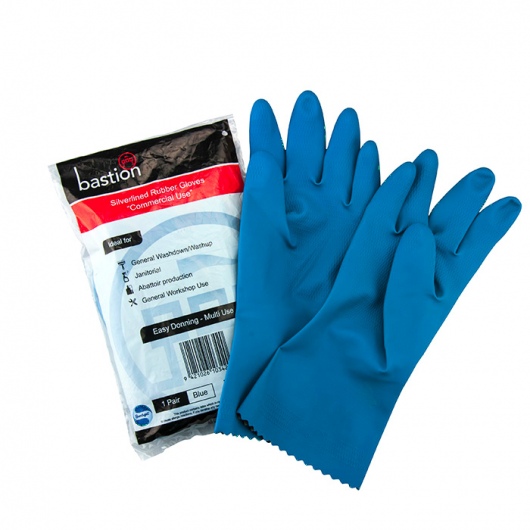 Bastion Latex Silverlined Blue Gloves Large