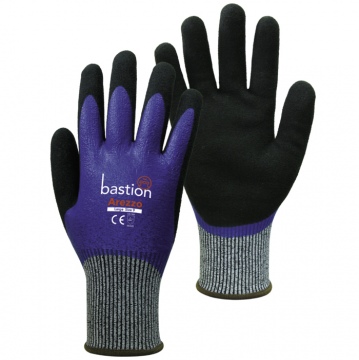 Bastion Arezzo™ Cut 5 HPPE Gloves -Blue Full Nitrile Coating and Black Sandy Foam Nitrile Coating