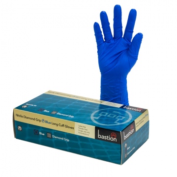 Bastion Nitrile Heavy Duty Diamond Grip P/F Blue Medium Gloves