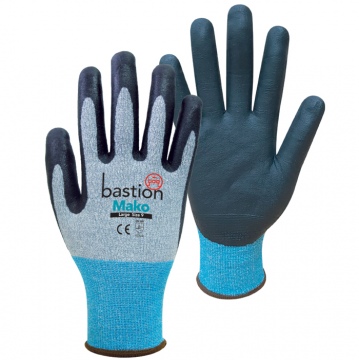 Bastion Mako™ Cut 3 Grey HPPE/Spandex Gloves Black Micro Foam Flex Nitrile Coating