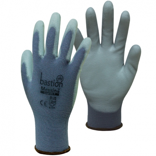 Bastion Messina™ Grey Nylon Gloves Grey Polyurethane Coating