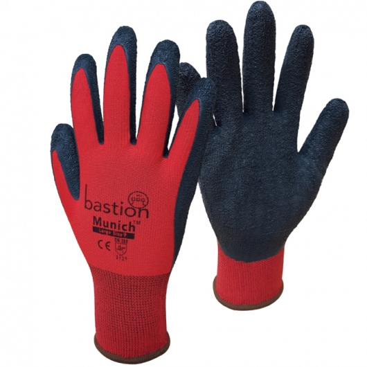 Bastion Munich™ Red Nylon Gloves Black Crinkled Latex Coating