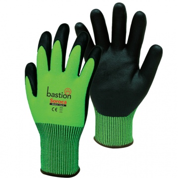 Bastion Soroca™ High Viz Green HPPE Gloves Black Micro Foam Nitrile Palm Coating